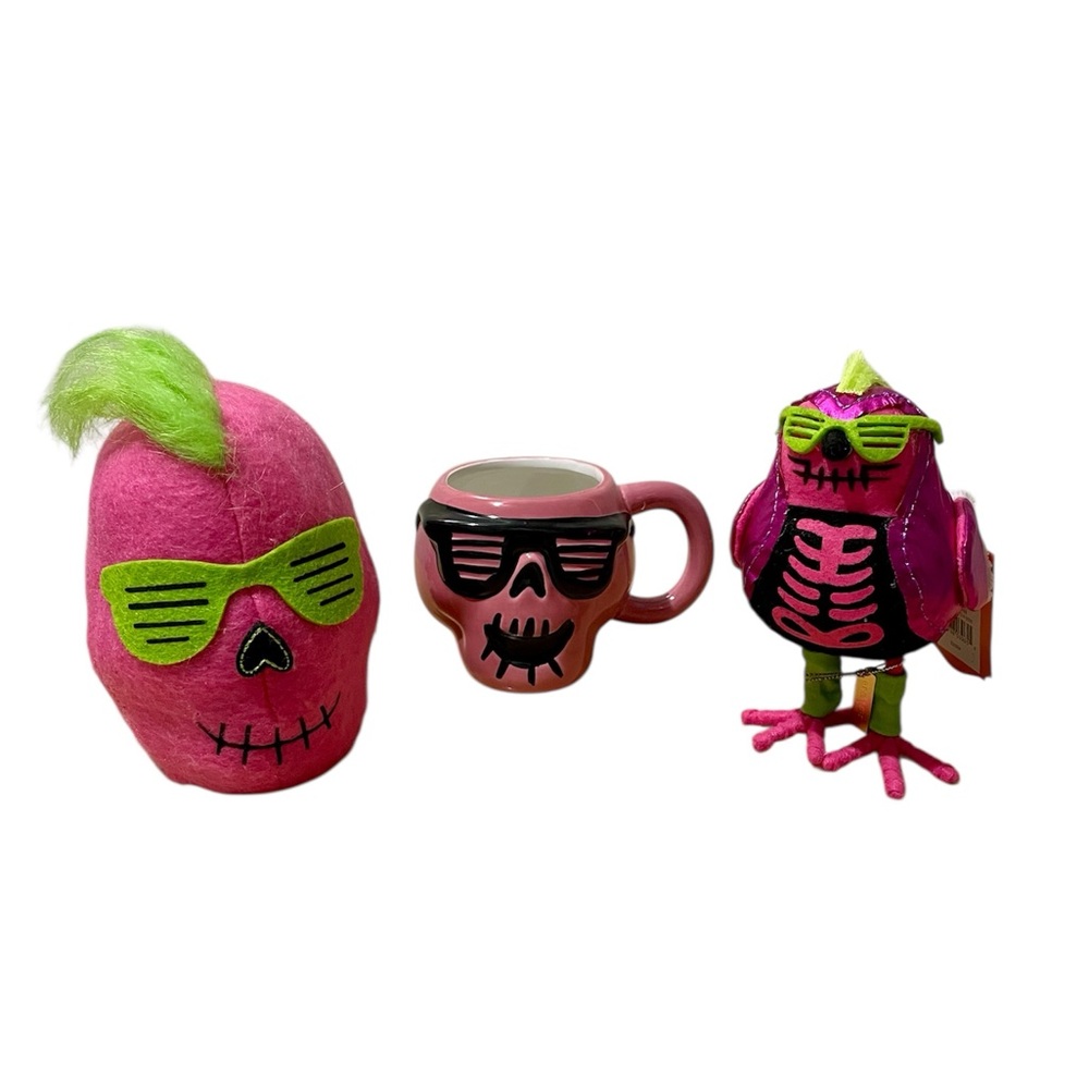 Halloween bundle - Punk Rocker Skull, Mug and Skeleton Bird